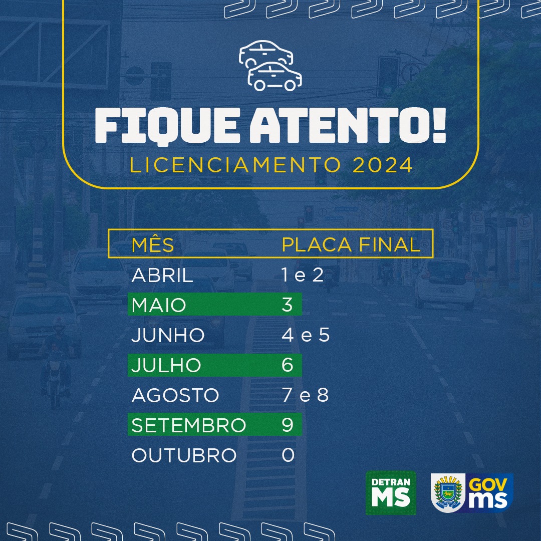 DetranMS divulga calendário de licenciamento de 2024 Jardim MS News